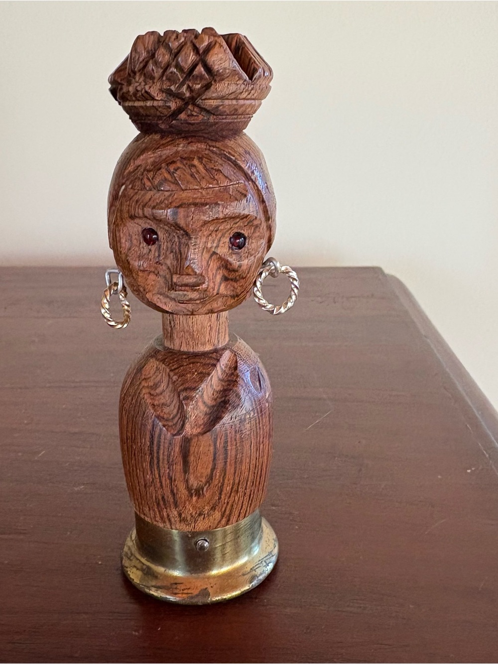 Vintage Island Girl Wooden Bottle Opener Red Glass Eyes